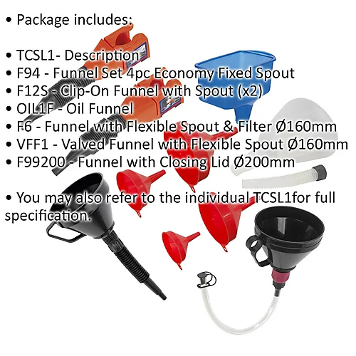 10 Piece Funnel Combo - Various Sizes & Applications - Plastic Funnels & Spouts 2 10 Piece Funnel Combo - Various Sizes & Applications - Plastic Funnels & Spouts - Image 2