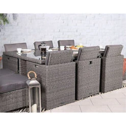 10 Seater Cube Set - 195cm X 125cm Square Table With Parasol, 6 Cube Chairs And 4 Integral Stools Including Cushions -Cheap Grow And Trim Store 10 seater cube set 195cm x 125cm square table with parasol 6 cube chairs and 4 integral stools including cushions9503573563879 04c MP