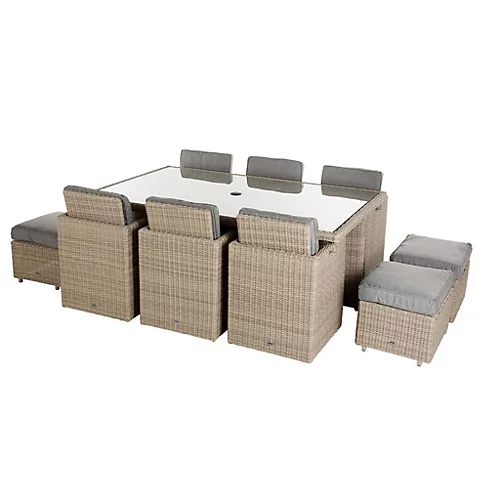 10 Seater Garden Furniture Set - 11 Piece - Deluxe Rattan Cube Set - 125cm Table, 6 Folding Backrest & 4 Footstools + Cushions 1 10 Seater Garden Furniture Set - 11 Piece - Deluxe Rattan Cube Set - 125cm Table, 6 Folding Backrest & 4 Footstools + Cushions
