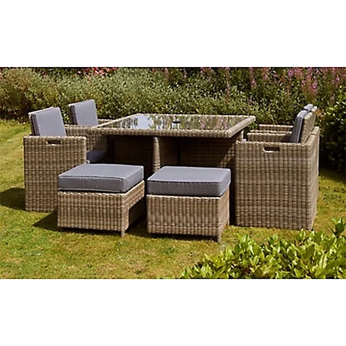 10 Seater Garden Furniture Set - 11 Piece - Deluxe Rattan Cube Set - 125cm Table, 6 Folding Backrest & 4 Footstools + Cushions 2 10 Seater Garden Furniture Set - 11 Piece - Deluxe Rattan Cube Set - 125cm Table, 6 Folding Backrest & 4 Footstools + Cushions - Image 2