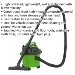 1000W Wet & Dry Vacuum Cleaner - 10L Drum - Blower Facility - High-Vis Green 5 1000W Wet & Dry Vacuum Cleaner - 10L Drum - Blower Facility - High-Vis Green -Cheap Grow And Trim Store 1000w wet dry vacuum cleaner 10l drum blower facility high vis green5056524292839 02c MP