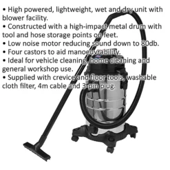 1000W Wet & Dry Vacuum Cleaner - 30L High Impact Metal Drum - Low Noise - 230V -Cheap Grow And Trim Store 1000w wet dry vacuum cleaner 30l high impact metal drum low noise 230v5056524293126 02c MP