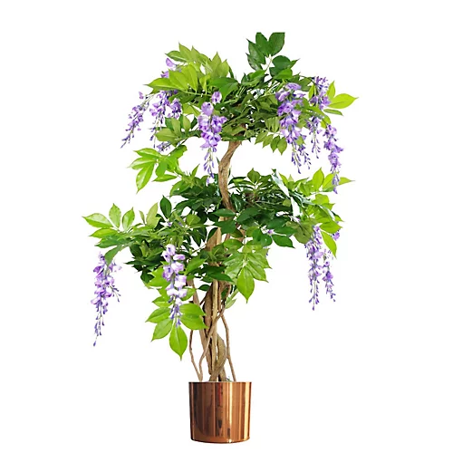Leaf 110cm Artificial Purple Wisteria Tree With Copper Metal Planter 1 Leaf 110cm Artificial Purple Wisteria Tree With Copper Metal Planter