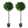 120cm Leaf Design UK Pair Of Artificial Bay Topiary Ball Trees
