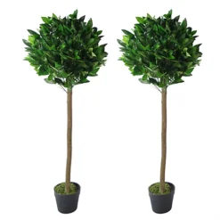120cm Leaf Design UK Pair Of Artificial Bay Topiary Ball Trees