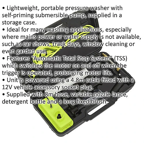 12V Portable Pressure Washer Kit - Self-Priming Submersible Pump - 8m Hose 2 12V Portable Pressure Washer Kit - Self-Priming Submersible Pump - 8m Hose - Image 2