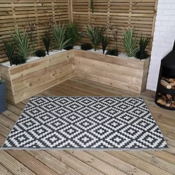 180cm X 120cm Outdoor Geometric Pattern Waterproof Rug Mat For Garden Patio In Grey