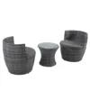 3-Piece Outdoor Rattan Bistro Set, Garden Wicker Structure Furniture Vase Chair Set With Cushion And Glass Top Coffee Table - Gray