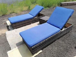 3 Pieces Rattan Sun Lounger Set, 2 Rattan Lounger With Cushion + Storage Rattan Table, Backrest Adjustable - Blue -Cheap Grow And Trim Store 3 pieces rattan sun lounger set 2 rattan lounger with cushion storage rattan table backrest adjustable blue0726972295564 03c MP