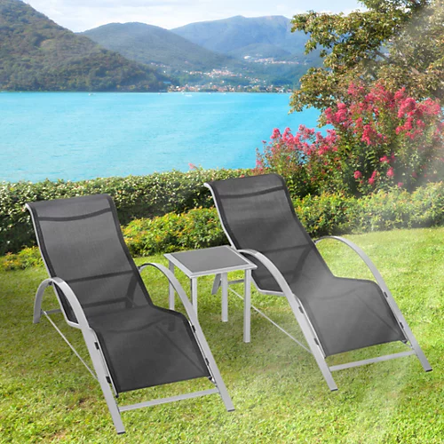 3pc Garden Sun Lounger Set With Table 1 3pc Garden Sun Lounger Set With Table