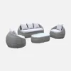 4-seater Designer Round Rattan Garden Sofa Set With 1 Sofa 2 Armchairs 1 Coffee Table - Ritardo - Grey Rattan / Light Grey Cush