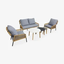 4-seater Low Garden Sofa Set KOMODO - 2-seater Sofa 2 Armchairs 3 Nesting Tables