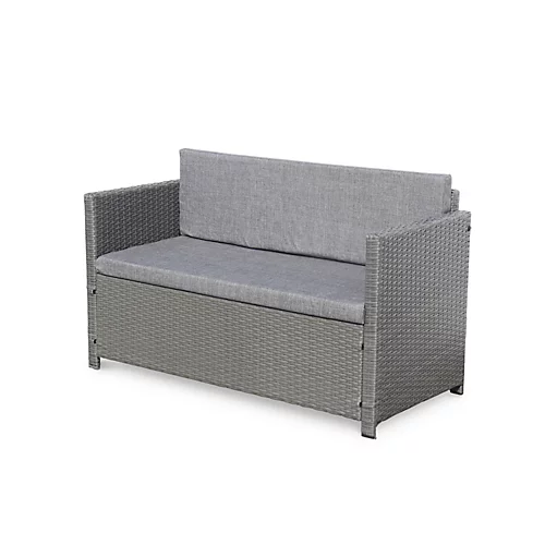 4-seater Polyrattan Garden Sofa Set - Sofa 2 Armchairs Coffee Table - Perugia - Grey Rattan Grey Cushions 2 4-seater Polyrattan Garden Sofa Set - Sofa 2 Armchairs Coffee Table - Perugia - Grey Rattan Grey Cushions - Image 2