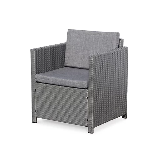 4-seater Polyrattan Garden Sofa Set - Sofa 2 Armchairs Coffee Table - Perugia - Grey Rattan Grey Cushions 3 4-seater Polyrattan Garden Sofa Set - Sofa 2 Armchairs Coffee Table - Perugia - Grey Rattan Grey Cushions - Image 3