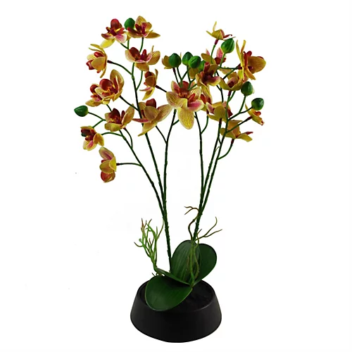 Leaf 43cm Large Pink Yellow Artificial Orchid In Ceramic Planter 1 Leaf 43cm Large Pink Yellow Artificial Orchid In Ceramic Planter