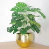 Leaf 60cm Artificial Monstera Plant With Golden Metal Planter Included
