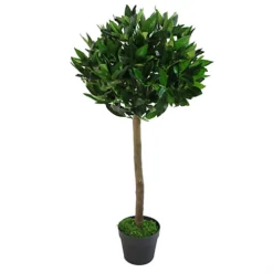 Leaf 90cm (3ft) Plain Natural Trunk Artificial Topiary Bay Laurel Ball Tree