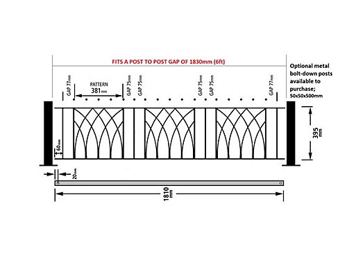 ABBI Metal Garden Railing Panel 1830mm GAP X 395mm High ABZP06 2 ABBI Metal Garden Railing Panel 1830mm GAP X 395mm High ABZP06 - Image 2