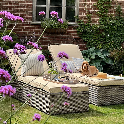 Abreo Half Round Rattan Reclining Sun Lounger Chair In Natural With Light Cushions (Sold Individually) 1 Abreo Half Round Rattan Reclining Sun Lounger Chair In Natural With Light Cushions (Sold Individually)