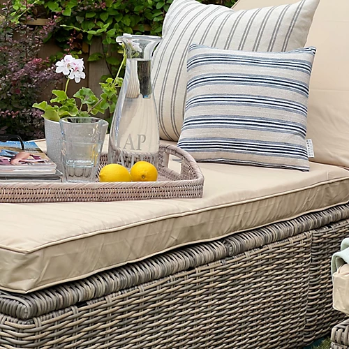 Abreo Half Round Rattan Reclining Sun Lounger Chair In Natural With Light Cushions (Sold Individually) 2 Abreo Half Round Rattan Reclining Sun Lounger Chair In Natural With Light Cushions (Sold Individually) - Image 2