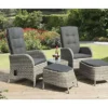 Albury Luxury Reclining Rattan Garden Armchair Set With Side Table And Foot Stools