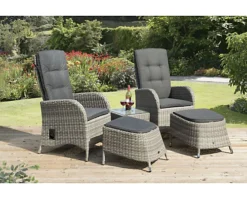 Albury Luxury Reclining Rattan Garden Armchair Set With Side Table And Foot Stools