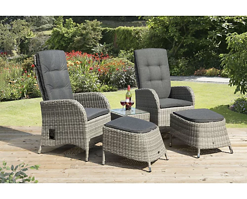 Albury Luxury Reclining Rattan Garden Armchair Set With Side Table And Foot Stools 1 Albury Luxury Reclining Rattan Garden Armchair Set With Side Table And Foot Stools