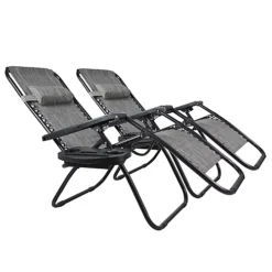 Birchtree Folding Reclining Garden Patio Chair Sun Lounger Recliner Zero Gravity Set Of 2 With Cup Holder Cushion BT-SR03 Grey -Cheap Grow And Trim Store birchtree folding reclining garden patio chair sun lounger recliner zero gravity set of 2 with cup holder cushion bt sr03 grey5055418340069 03c MP