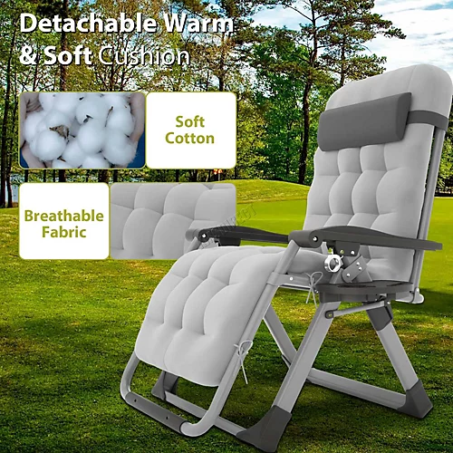 BIRCHTREE Sun Recliner With Cushion Foldable Chair Patio Garden Beach Grey 3 BIRCHTREE Sun Recliner With Cushion Foldable Chair Patio Garden Beach Grey - Image 3