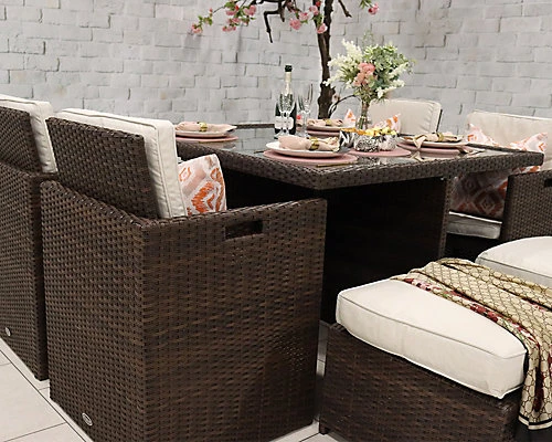 CANNES Mocha Brown Deluxe 8 Seater Cube Set 2 CANNES Mocha Brown Deluxe 8 Seater Cube Set - Image 2