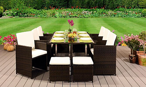 Comfy Living 11 Piece Cube Rattan Dining Set Chocolate With Cover 1 Comfy Living 11 Piece Cube Rattan Dining Set Chocolate With Cover