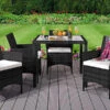 Comfy Living 4 Seater Square Rattan Garden Dining Set In Black