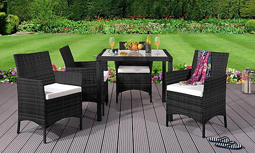 Comfy Living 4 Seater Square Rattan Garden Dining Set In Black 1 Comfy Living 4 Seater Square Rattan Garden Dining Set In Black