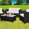 Comfy Living Deluxe 4 Piece Rattan Garden Set With Cover Option In Black