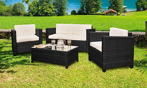 Comfy Living Deluxe 4 Piece Rattan Garden Set With Cover Option In Black 1 Comfy Living Deluxe 4 Piece Rattan Garden Set With Cover Option In Black