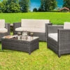 Comfy Living Deluxe 4 Piece Rattan Garden Set With Cover Option In Grey