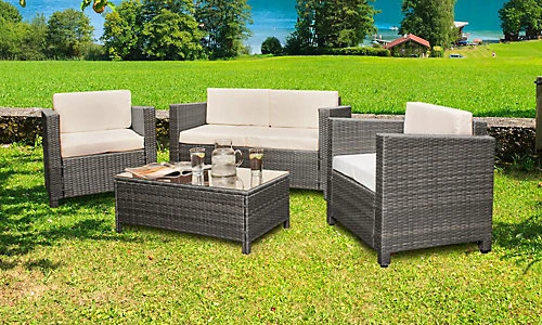 Comfy Living Deluxe 4 Piece Rattan Garden Set With Cover Option In Grey 1 Comfy Living Deluxe 4 Piece Rattan Garden Set With Cover Option In Grey