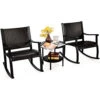 Costway 3 Pieces Bistro Outdoor Set W/ 2 Wicker Rattan Rocking Chairs & 1 Coffee Table