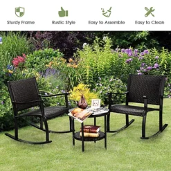 Costway 3 Pieces Bistro Outdoor Set W/ 2 Wicker Rattan Rocking Chairs & 1 Coffee Table -Cheap Grow And Trim Store costway 3 pieces bistro outdoor set w 2 wicker rattan rocking chairs 1 coffee table9984709897448 04c MP