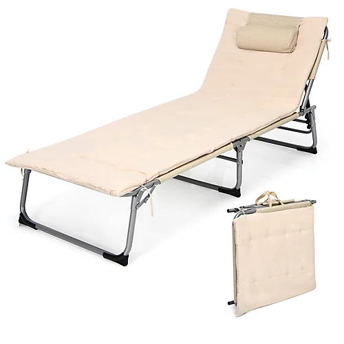 Costway Adjustable Beach Chaise Lounger Deck Chair W/ Soft Mattress & Removable Pillow 1 Costway Adjustable Beach Chaise Lounger Deck Chair W/ Soft Mattress & Removable Pillow
