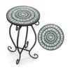 Costway Mosaic Outdoor Side Table Round End Table Weather Resistant Ceramic Tabletop
