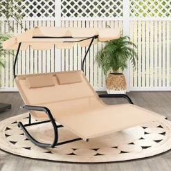 Costway Outdoor 2-Person Double Rocking Chaise Lounge W/ Canopy & Wheels Metal Frame 7 Costway Outdoor 2-Person Double Rocking Chaise Lounge W/ Canopy & Wheels Metal Frame -Cheap Grow And Trim Store costway outdoor 2 person double rocking chaise lounge w canopy wheels metal frame6085650609364 04c MP