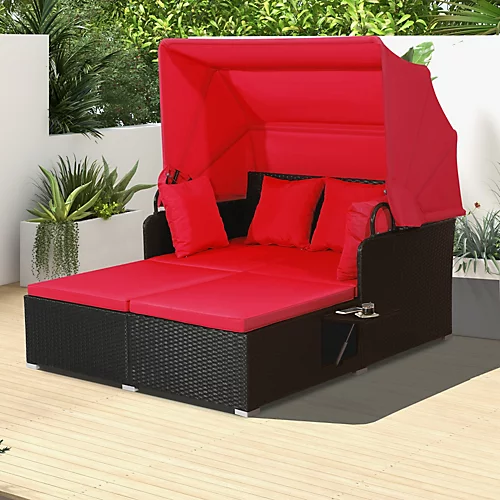 Costway Outdoor PE Wicker Daybed Patio Loveseat Sofa Set W/ Retractable Canopy 4 Costway Outdoor PE Wicker Daybed Patio Loveseat Sofa Set W/ Retractable Canopy - Image 4