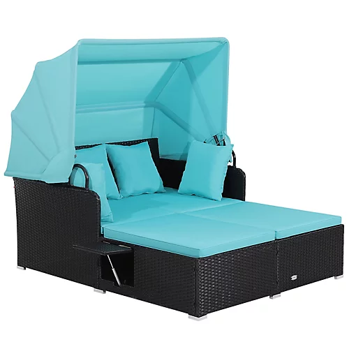 Costway Outdoor PE Wicker Daybed Patio Loveseat Sofa Set W/ Retractable Canopy 1 Costway Outdoor PE Wicker Daybed Patio Loveseat Sofa Set W/ Retractable Canopy