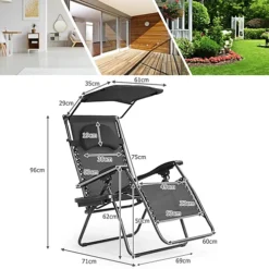 Costway Oversized Folding Zero Gravity Recliner Mesh Chaise Lounger W/ Canopy Shade -Cheap Grow And Trim Store costway oversized folding zero gravity recliner mesh chaise lounger w canopy shade9984709895222 02c MP