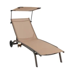 Costway Patio Chaise Lounge Chair W/6-Level Canopy & Wheels Heavy-Duty