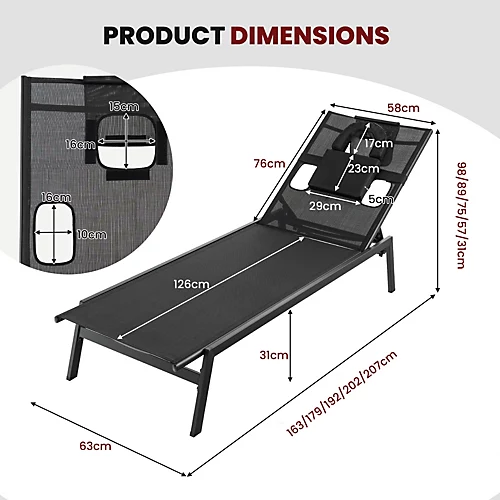 Costway Patio Tanning Lounge Chair Outdoor 5-Position Reclining Chair W/ Face Hole 2 Costway Patio Tanning Lounge Chair Outdoor 5-Position Reclining Chair W/ Face Hole - Image 2