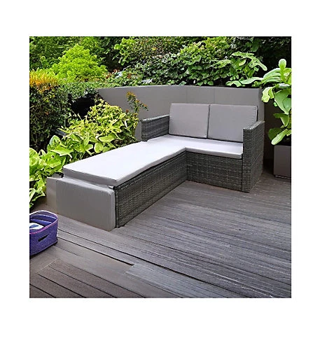 EVRE 2 Seater Outdoor Rattan Garden Love Bed Furniture Set - Grey With Weather Proof Cover 2 EVRE 2 Seater Outdoor Rattan Garden Love Bed Furniture Set - Grey With Weather Proof Cover - Image 2