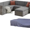 EVRE 6 Seat Grey Rattan Outdoor Garden Furniture Sofa Set - Monaco With Coffee Table And Weatherproof Cover