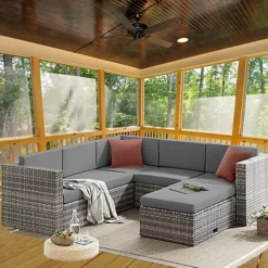 EVRE 6 Seat Grey Rattan Outdoor Garden Furniture Sofa Set - Monaco With Coffee Table And Weatherproof Cover -Cheap Grow And Trim Store evre 6 seat grey rattan outdoor garden furniture sofa set monaco with coffee table and weatherproof cover5060381724266 02c MP